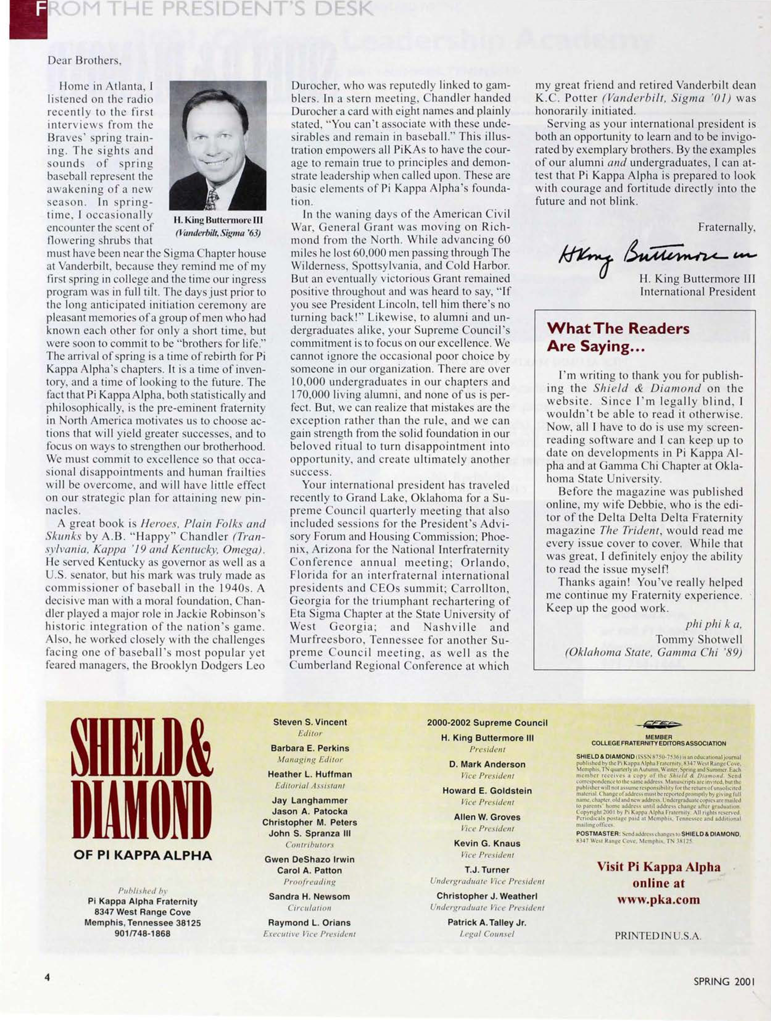 Shield & Diamond Of Pi Kappa Alpha, Spring 2001